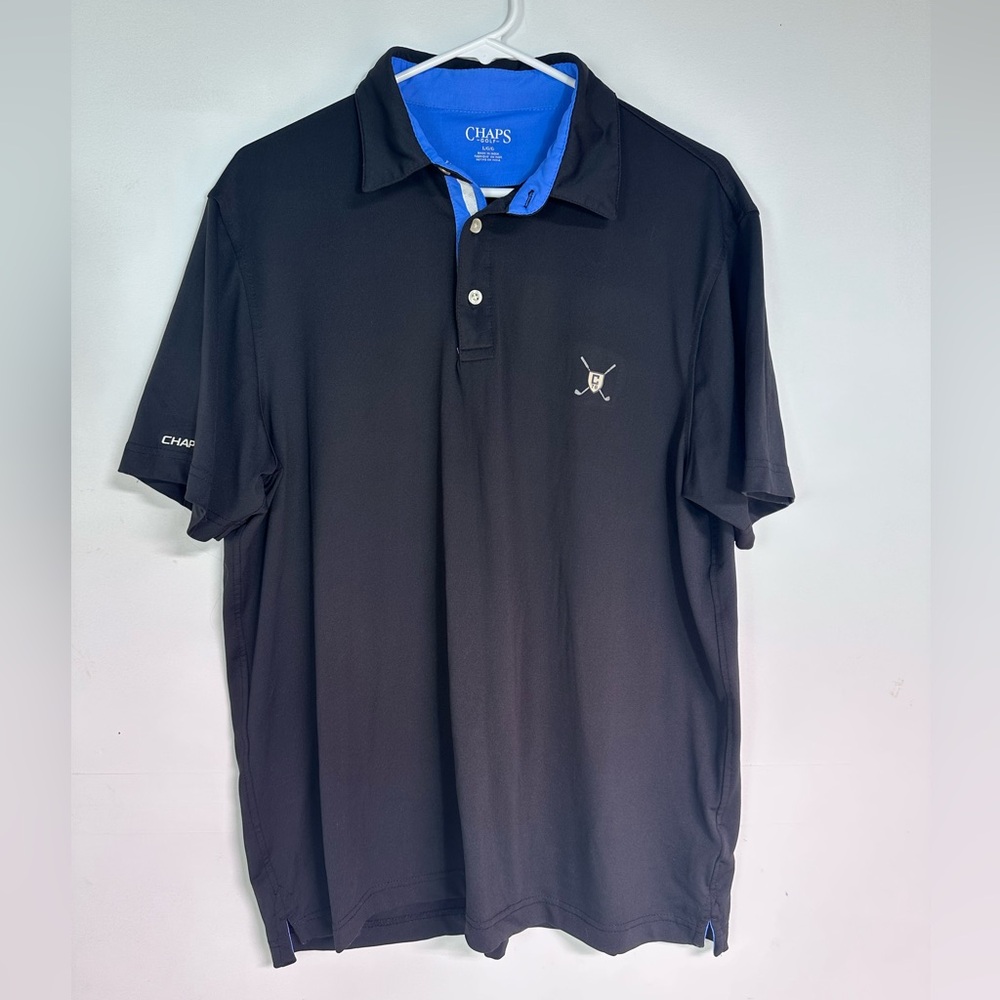 Chaps Black Polo Shirt with Blue Accents